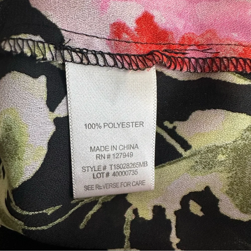 Floral & Ivy Floral Top Sz Large Sheer Pleated Stretch Flare Sleeve Peasant Boho - Picture 13 of 14